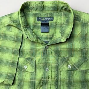 ExOfficio Shirt Mens XL Green Plaid Short Sleeve Hiking Outdoor Performance